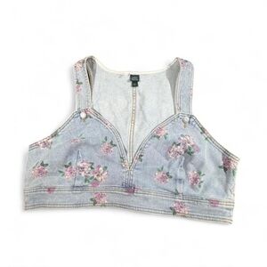 Wild Fable Floral Denim Zip Front Crop Top XL soft girl coquette boho indie y2k